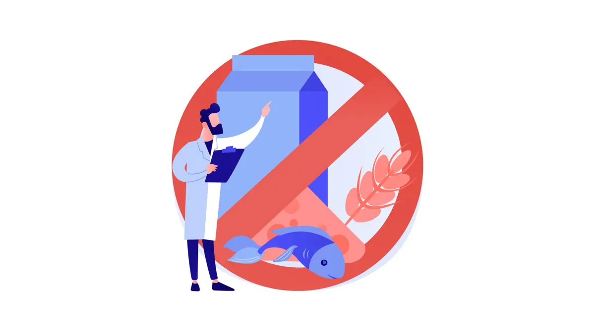 Ilustração de alergia alimentar e intolerância a alimentos