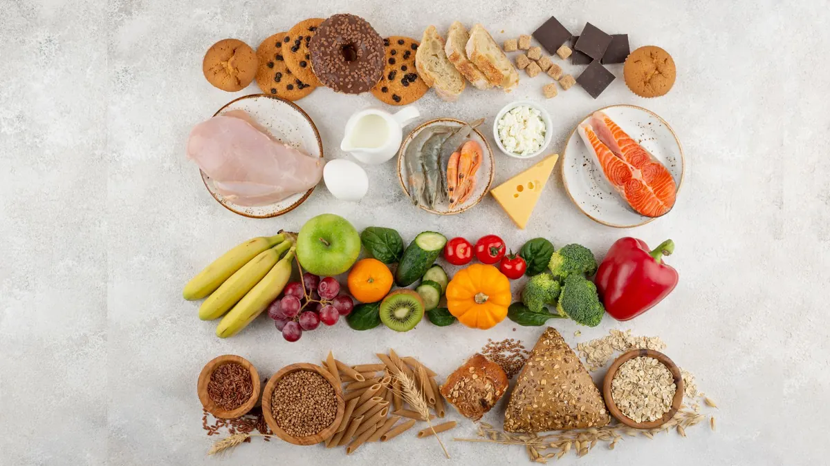 Vista superior de diferentes grupos alimentares