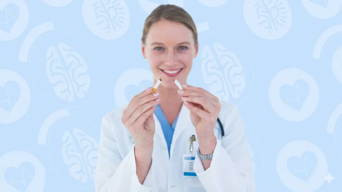 Médica quebrando um cigarro