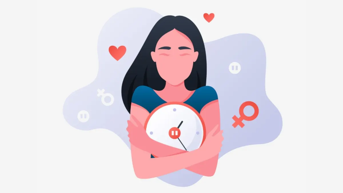 perimenopausa ilustração mulher relogio